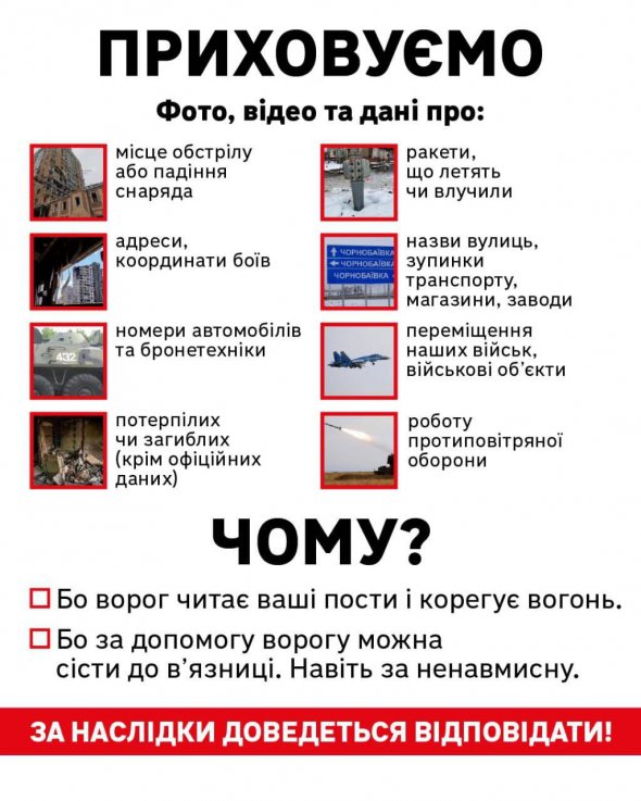 Генеральный штаб Вооруженных сил Украины объяснил, почему нельзя публично выкладывать фотографии военных объектов, говорить или писать о поставках техники и тому подобное