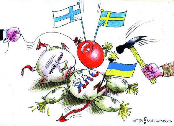 Туреччина заблокувала переговори щодо вступу в НАТО Фінляндії та Швеції. Хочуть, щоб ці держави видали послідовників Фетхуллаха Ґюлена. Його звинувачують в організації спроби державного перевороту 2016 року. А для вступу всі 30 членів Північноатлантичного альянсу повинні ратифікувати заявки. Так це бачить художник Олег Смаль