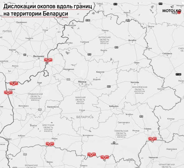 Карта окопів, які риють білоруські військові
