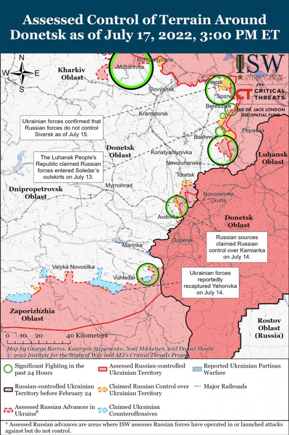 До аналізу війни в Україні ISW додає карти ведення боїв.