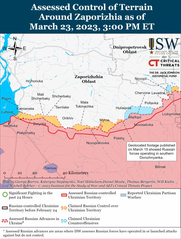 Карта бойових дій у Запорізькій області