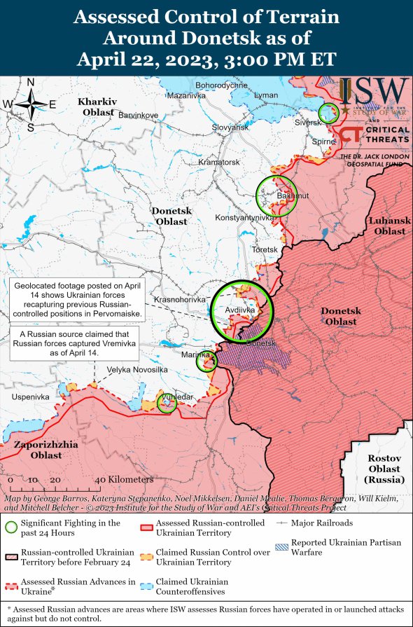 Map of hostilities in the Donetsk region