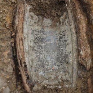   Archaeologists were able to identify the remains of Flinders through a lead plate on his coffin. Photo: HS2 