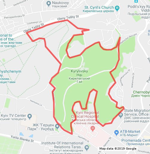 Червоні лінії - місце, де був Бабин Яр на початку 40-х 20 ст.